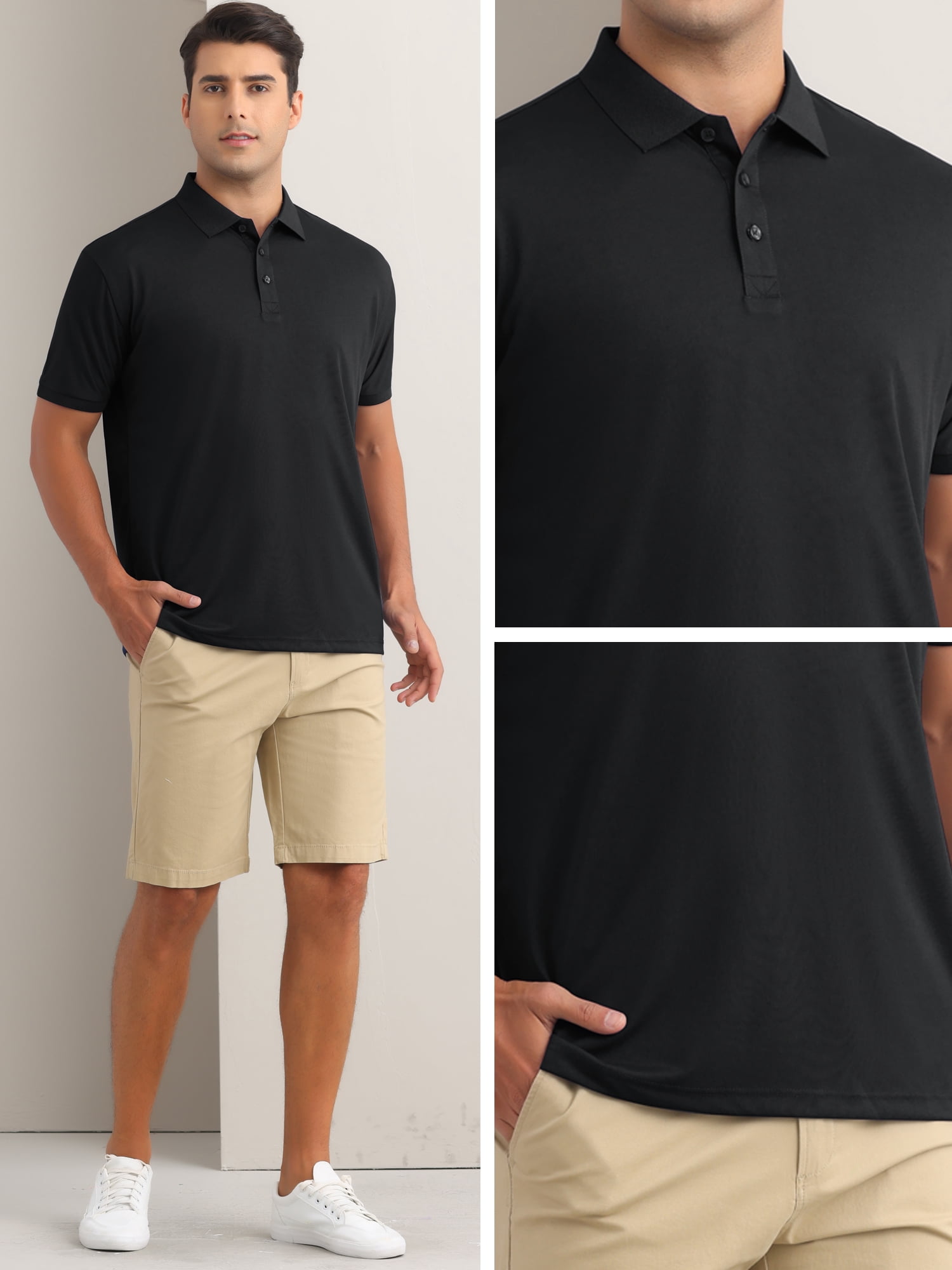 DARING DIVA Men's Solid Stretch Short Sleeve Slim Fit Golf Shirt M Black