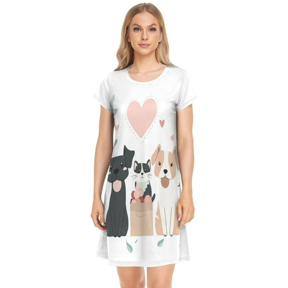 Women's Sleepshirts Dogs and Cat Nightgowns Sleep for Women Soft House Dresses Night Gown for Ladies