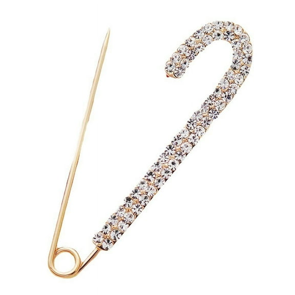 Nvzi 2pcs Women Crystal Big Safety Pin Jewelry Brooch Knit Scarf Lapel or Collar Brooch Pin(Gold)