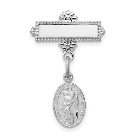Sterling Silver Saint Christopher Medal Necklace for Protection with Floral Accents Religious Oval Pendant Christian Jewelry for Travel Safety Spiritual Faith for Men and Women