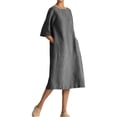 thumbnail image 2 of BUWTTER Beach Dresses for Women Casual Loose Fit Midi Short Sleeve Linen Blend Summer Boho Versatile Tunic Everyday Wear Grey Dress XXXXL, 2 of 4