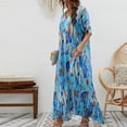 thumbnail image 6 of Wycnly Dresses for Women Beach Loose Flowy Swing Tunic A Line Long Sundress Short Sleeve V-Neck Camouflage Summer Maxi Formal Dress Blue l, 6 of 7