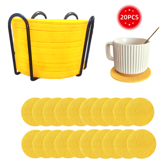 Posavasos de Fieltro para Bebidas, Posavasos para Bebidas de 20 Piezas con Soporte para Posavasos, Posavasos Redondos para Sorber