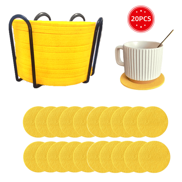 Posavasos de Fieltro para Bebidas, Posavasos para Bebidas de 20 Piezas con Soporte para Posavasos, Posavasos Redondos para Sorber