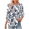 thumbnail image 2 of Heisall Women's T-Shirts Casual Abstract Striped Print Round Neck Three-Quarter Sleeve Loose Pullover 2025 New Arrival Fashionable Tops, 2 of 6