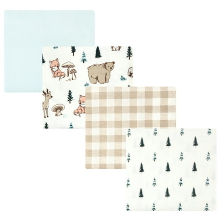 Luvable Friends Hudson Baby Flannel Receiving Blankets 4pk, Forest Critters