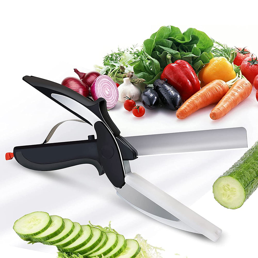 2 in 1 Smart Cutter for Chopping Fruits Easy Smart Cutter Herb Cutter 1 pc Vegetables Cheese Multipurpose Clever Chopper with Cutting Board Built-in Perfect for Picnics
