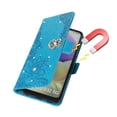 thumbnail image 5 of Wallet Case for Samsung Galaxy A32 5G 6.5", PU Leather Case [Embossed Flower & Bling Sticker Diamond] Kickstand Lanyard [Card Slots & Cash Pocket] Full-Protective Fashion Case, Skyblue, 5 of 7