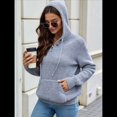 thumbnail image 4 of Sudadera de Lana Extragrande con Capucha y Colores Contrastantes para Mujer, de Punto, con Cuello en V, Informal, con Bolsillos Gris M, 4 of 8