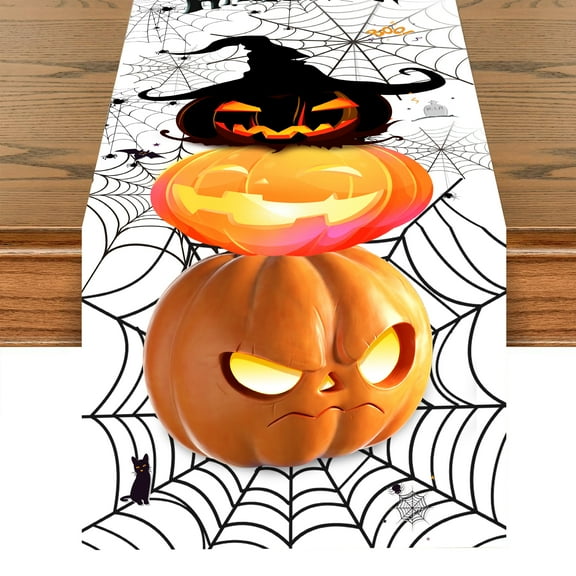 SUNWISHA Halloween Table Runner Fall Kitchen Decor 13 x 72 Inch（White）