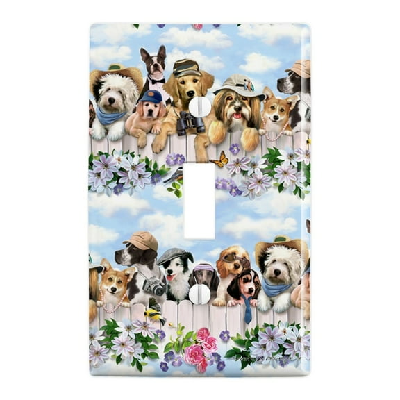 Dogs Outdoors on Fence Pattern Plastic Wall Decor Toggle Light Switch Plate Cover