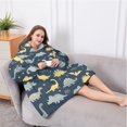 thumbnail image 5 of Oversized Wearable Blanket Hoodie,DarkBlue Cartoon Dinosaurs Stars Pattern Sherpa Blanket Hoodie with Super Pockets,Super Warm Fuzzy Pullover for Women & Men, 5 of 6