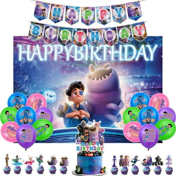 Elio Theme Cartoon style Birthday Decoration Kits，Party Supplies Including Banner, Balloons, Cake Toppers, Cupcake Toppers，Background Flag.