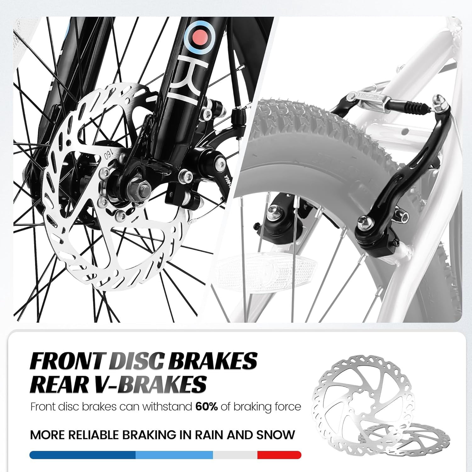 Ambifirner 20 Inch Mountain Bike Shimano 7-Speed Disc Brake Rear V-Brake with Front Suspension