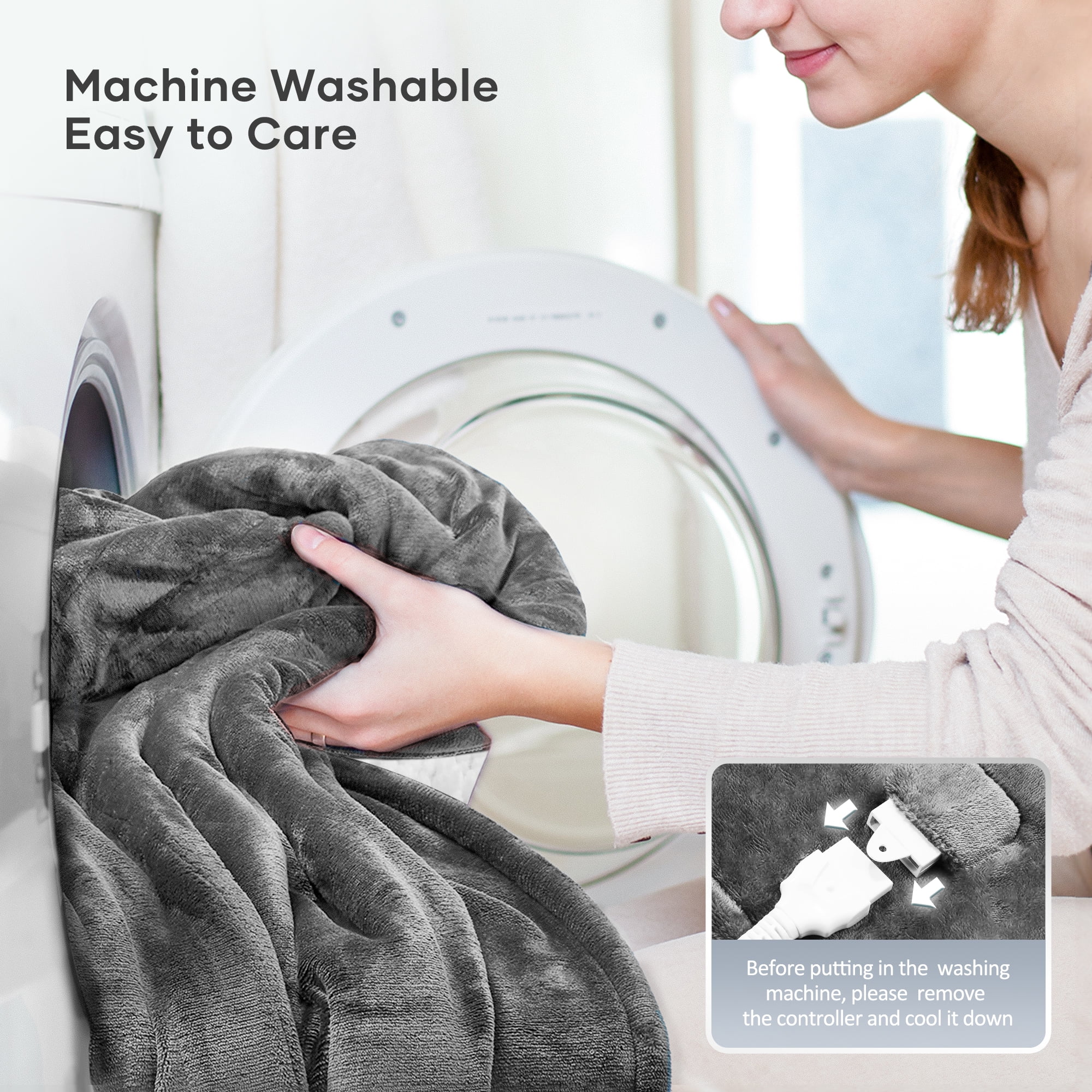 MaxKare Heated Blanket Full Size, Electric Blanket with ETL & FCC Certification, 6 Heating Levels & 10H Auto-off, Machine Washable, Gray & White