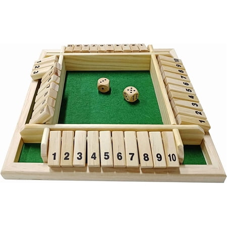 Shut The Box Dice Game, 2-4 Players 8.6 inch Classic Board Game for Adults, Wooden Tabletop Game with Dices and Instruction,Math Strategy Game for Christmas Party (Green)
