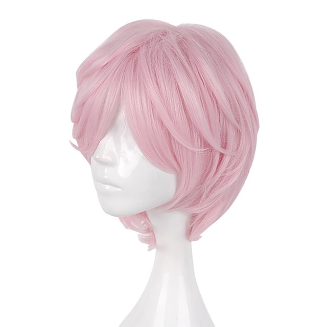 Unique Bargains Pelucas de cabello humano para mujer, 12 pulgadas, color rosa claro, con gorro para peluca