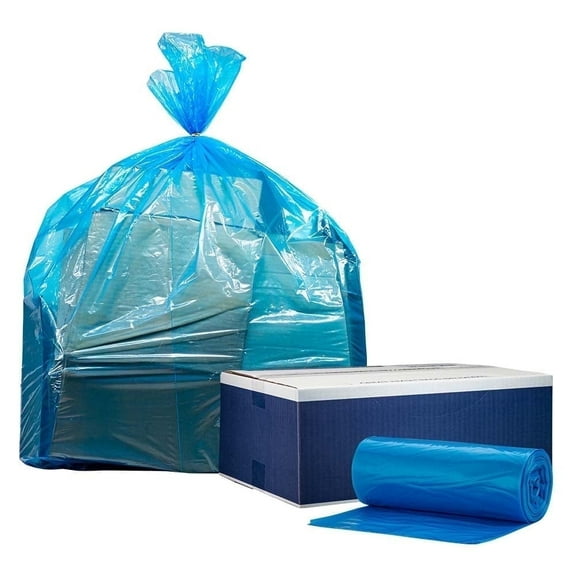 Plasticplace 12-16 Gallon Recycling Trash Bags │1.2 Mil │ Blue Garbage Bags │ 24” x 31” (250 Count)
