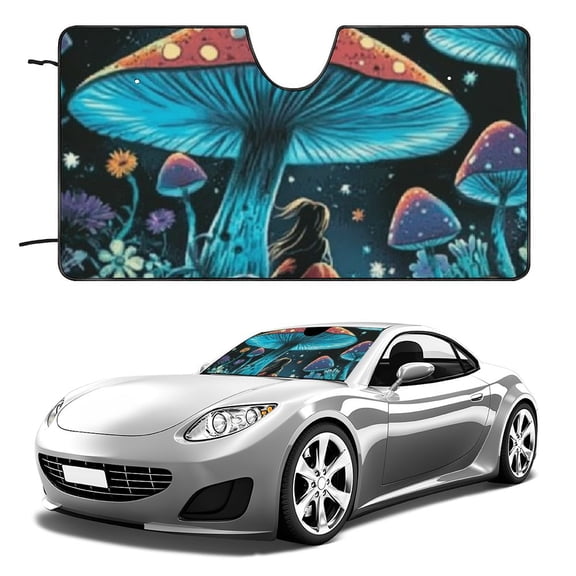 Heduofu Mushroom Car Sun Shade Windshield Cute Sunshade for Car Windows Front Foldable Windshield Sun Shade Sun Shield Sun Visor for Car Windshield for Women 51x28in