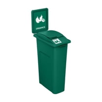 Waste Wise 23 Gallon Recycled HDPE Waste and Recycling Bin for Commercial Spaces - (Green w/ Sign & Lid, Organics)