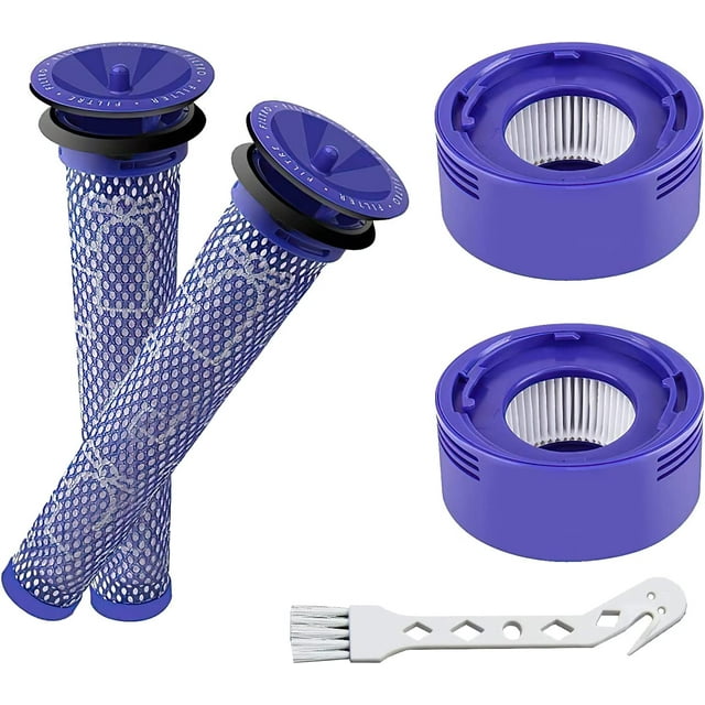 4 Pack Vacuum Filter Replacement Kit with Clean Brush for Dyson V8 Absolute, V8 Animal, V7 Absolute, Motorhead, Animal - 2 HEPA Post Filter, 2 Pre Filter, Replaces Part # 965661-01 & 967478-01