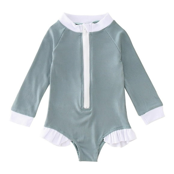 Toddler Girls Rash Guard Swimming Bathing Suit Cute Long Sleeve Sun Protection Girls Bathing Suits for Girls 12-18 Months