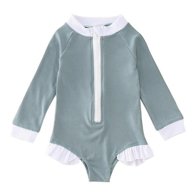 MIASHUI Maillot de Bain Fille Manches Longues une Pièce Couleur Unie Volants Maillot de Bain, Gris, 2-3 Ans