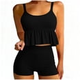 thumbnail image 2 of QIUOMBBP Flowy Tankini Swimsuits for Women Ruffle Spaghetti Strap Tank Top with High Waist Swim Shorts Beach Sport 2 Piece Bathing Suit Black M, 2 of 9