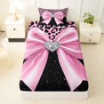 thumbnail image 4 of spefrowx Glitter Leopard Print Pink Bow Twin Sheets for Girls, Black Starry Gem Heart Bedding, 3pcs, 1 Flat Sheet, 1 Fitted Sheet and 1 Pillowcase, 4 of 6