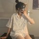 thumbnail image 2 of Pijamas De Dos Piezas,Conjunto De Pijamas De Mujer Conjunto De Pijamas De Mujer Blanco Ropa De Dormir De Manga Corta Estética Elegante, 2 of 8