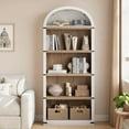 thumbnail image 2 of Juiluna Bookcase 5 Shelf Arched Bookshelf 71.65in Tall Bookcase Farmhouse Display Storage Rack Wooden Bookshelves for Home Office, Living Room (White/Natural), 2 of 8
