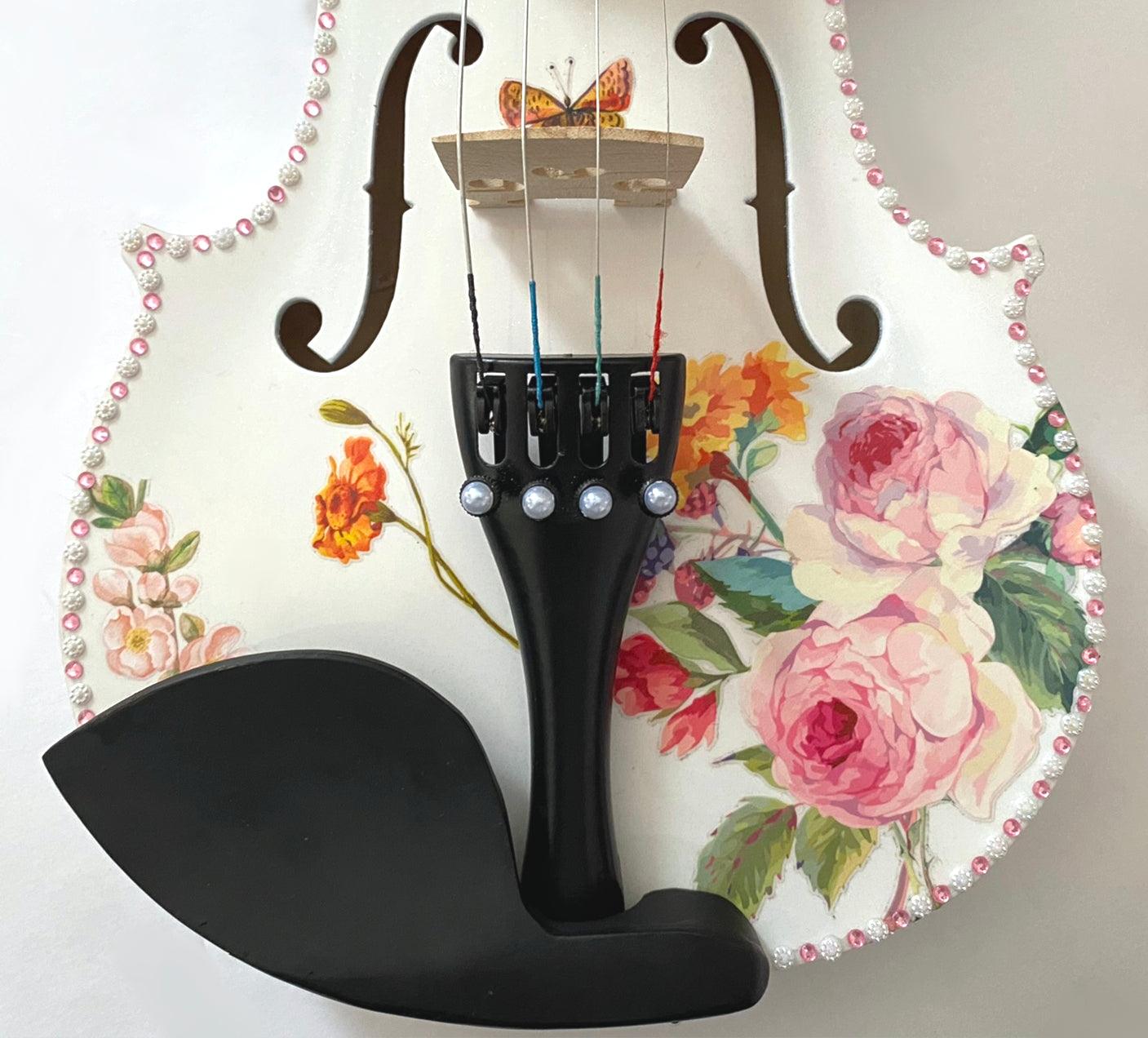 Floral Delight Violin Outfit w Brazilwood Bow Case Crystal Fine Tuners Rosin Strings Set Up