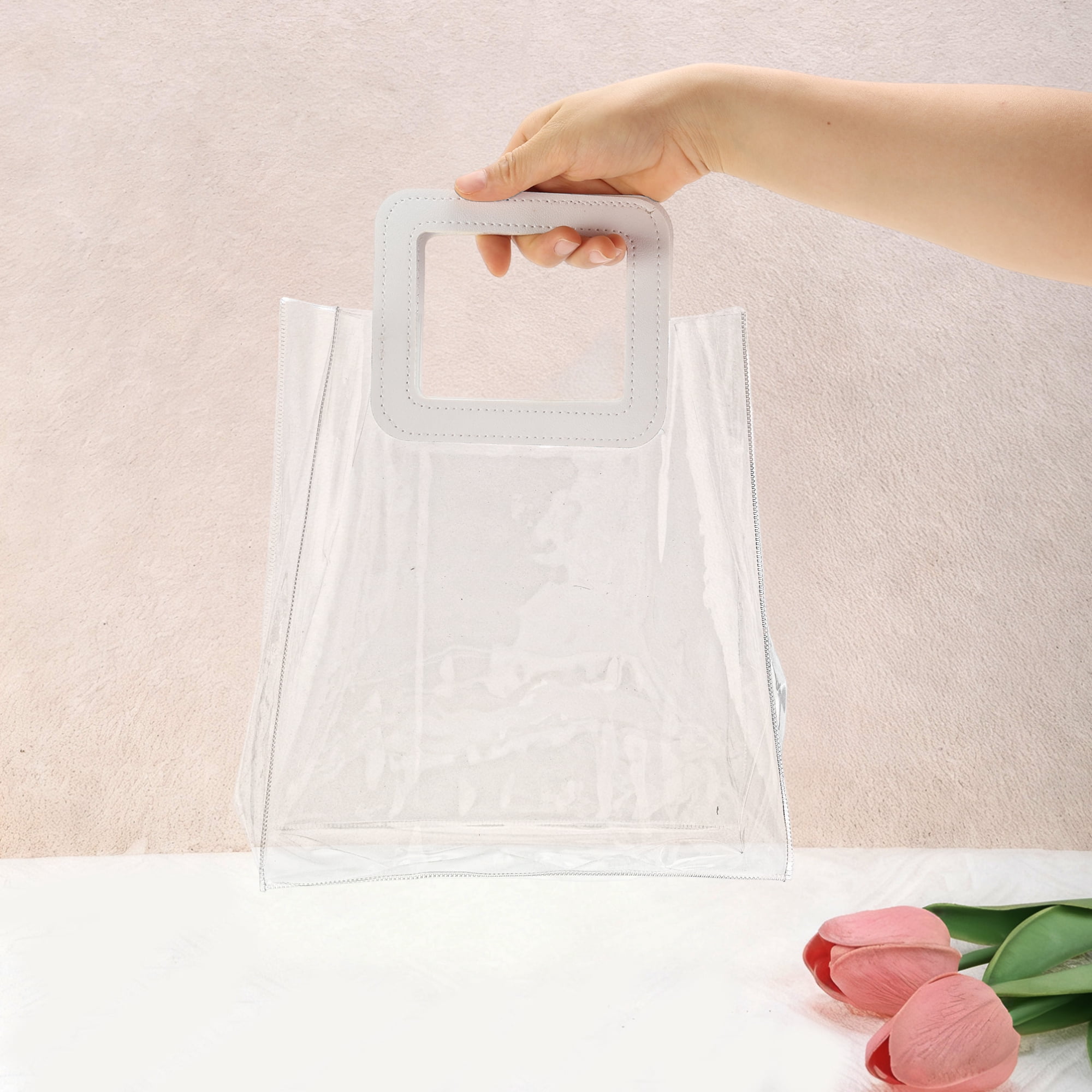 Unique Bargains Square Clear Gift Bag for All Occasions 1Pc White Clear 9.84"x5.51"x11.02"