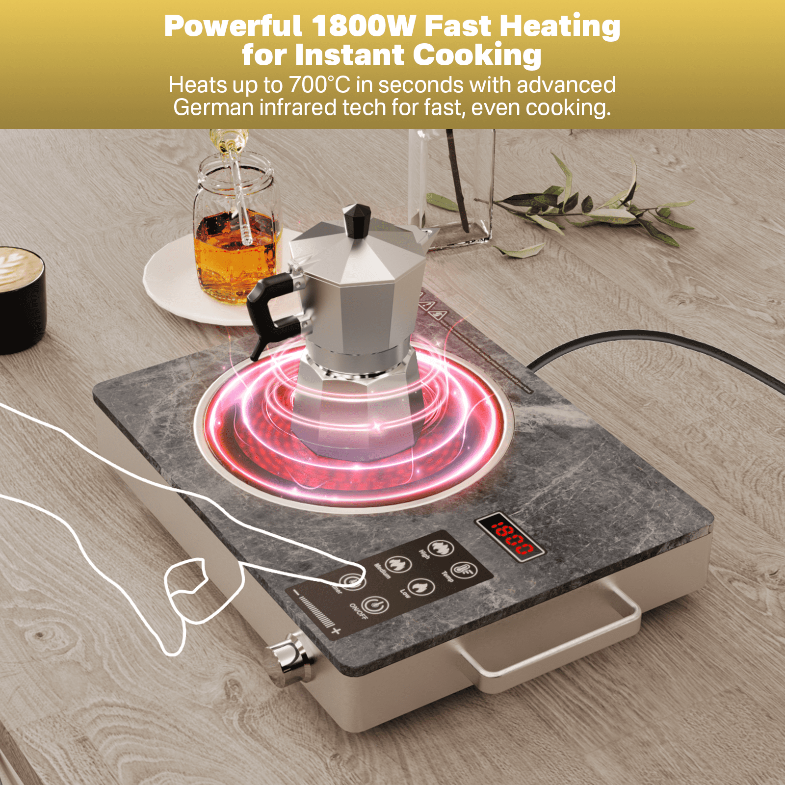 Graceall Single Burner Ceramic Cooktop, Portable 1800W Electric Stove, Countertop Burner for Cooking, Kitchen Hot Plate Temperature Adjustable Compact Hob Camping Stoves