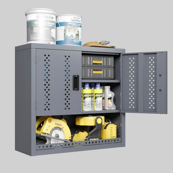 Metal garage cabinet with door, wall-mounted storage cabinet