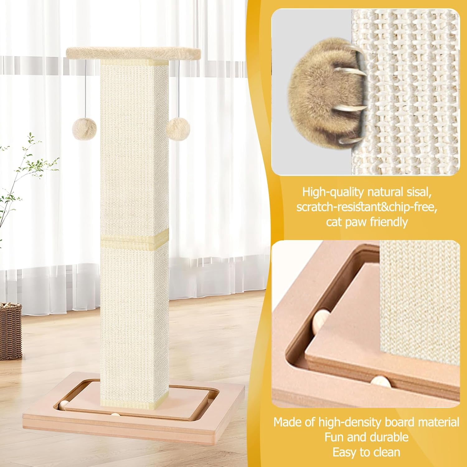 Cat Scratching Post, 33" Tall Cat Scratching Post, Heavy Duty Cat Scratching Post with Ball Track and Hanging Ball, Scratching Posts for Indoor Cats Adults