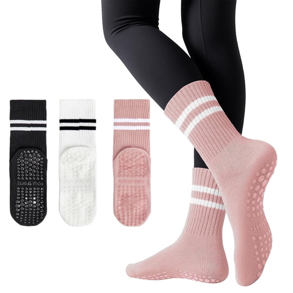 3 Pairs Pilates Socks with Grips for Women Yoga & Barre - Non Slip