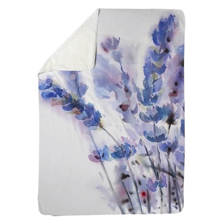 Begin Home Decor 5545-6080-FL230 60 x 80 in. Watercolor Lavender Flowers-Sherpa Fleece Blanket
