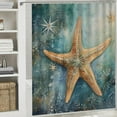 thumbnail image 5 of JRXY Green Star Vintage Starfish Pastel Seafoam Blue Fish Shower Curtain White, 5 of 6