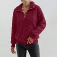 thumbnail image 3 of WTXUE Women's Oversized Cable Knit Pullover Sweatshirts Quarter Zip Collared Fleece Lined Jacket Fall Winter Fashion Warm Trendy Sweater for Cold Weather Red S, 3 of 8