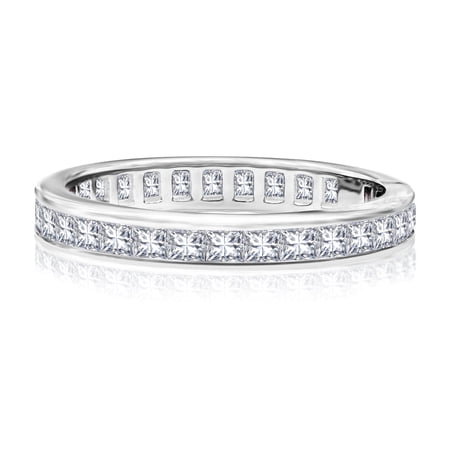 JeenMata 2 Carat Princess Cut April - Cubic Zirconia - Birthstone Channel Set Wedding Band - Eternity Wedding Ring in 18K White Gold Over Silver