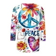 thumbnail image 4 of Aboser Peace Sign Hippie Shirts for Women 3/4 Length Sleeve Tops Fashion Floral Graphic Tees Loose Fit Comfy Clothes Vintage Hippie Costume Clothes, 4 of 4