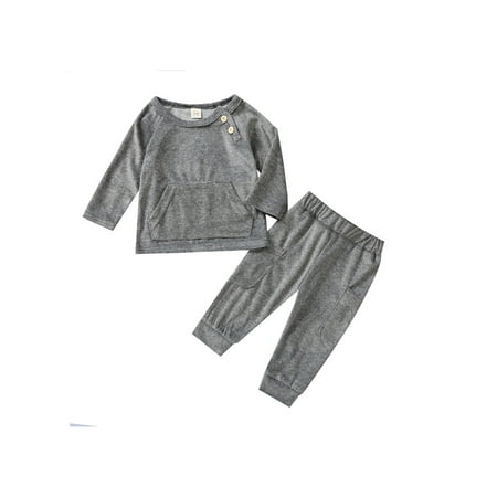 

Canrulo Newborn Baby Boy Girl Clothes Long Sleeve Pullover Tops Pants Trouser 2PCS Autumn Outfits Gray 18-24 Months