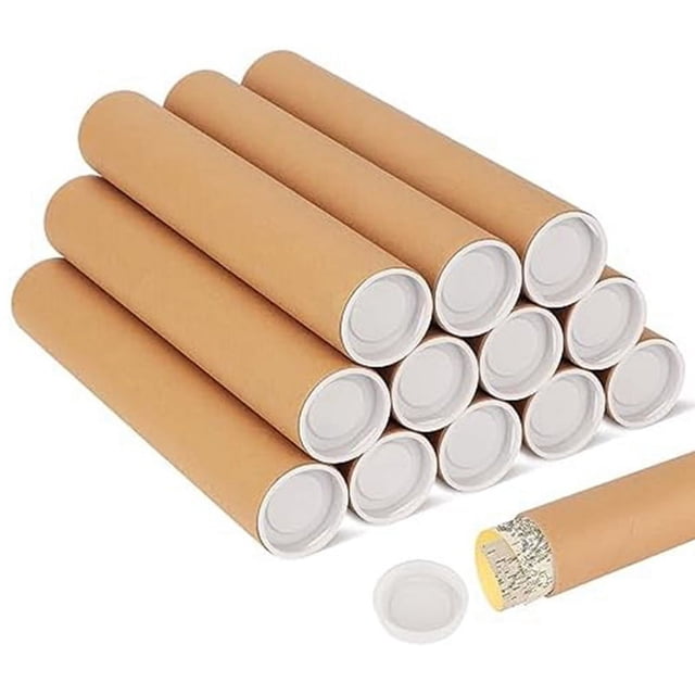 12 Pack Mailing Tubes with Caps for Packaging Posters, 2X12 Inch Cardboard Mailers Tube, Poster Tube for Mailing