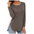 thumbnail image 1 of Top túnica de manga larga y cuello redondo para mujer: abertura lateral, mezcla de algodón, jersey informal de otoño, tallas US/UK/EU, ideal para combinar con vaqueros o leggings, 1 of 6