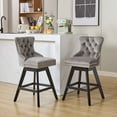 thumbnail image 3 of Swivel Bar Stools Set of 2, Counter Height Bar Stools with Back & Button Tufted Decoration, Velvet Upholstered with Rubberwood Legs & Chrome Nailhead Trim, Gray, 3 of 23