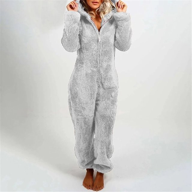 Pijama cálido de lana esponjosa para mujer, ropa de dormir, conjunto de capucha, talla grande, mono cálido para adultos, Invierno