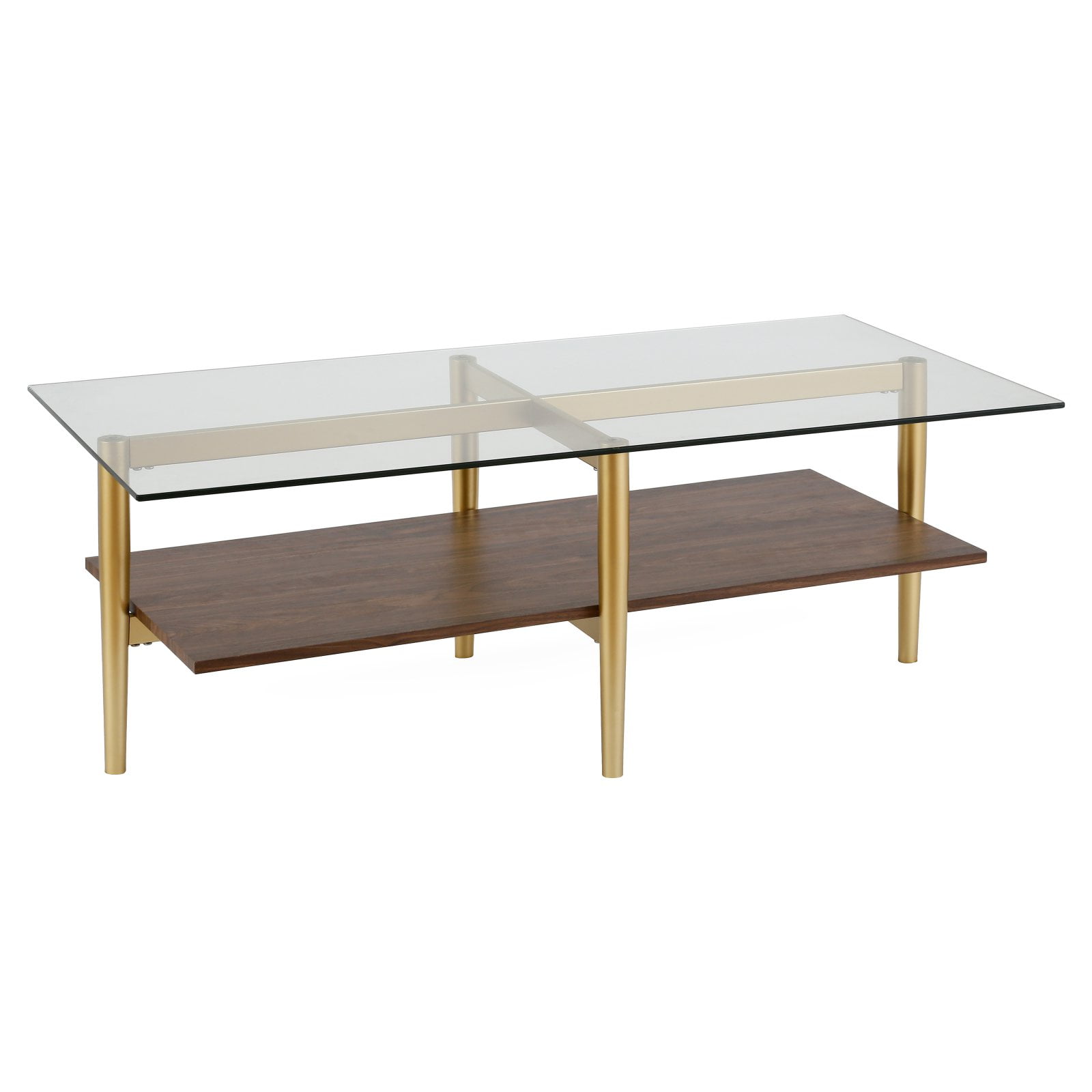 Evelyn&Zoe Otto 47" Wide Rectangular Coffee Table with Faux Marble Shelf, Blackened Bronze/Faux Marble