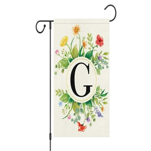 VOCHIC Monogram Letter G Garden Flag 12x18 Welcome Floral Flower Initial Family Last Name Personalized Home Flag Outdoor Decoration (ONLY FLAG)