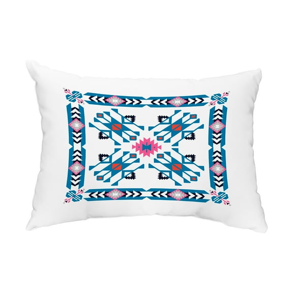 Simply Daisy, 14" x 20" Jodhpur Border 4 Teal and Pink Decorative Geometric Outdoor Throw Pillow
